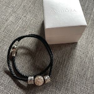 Pandora double black leather bracelet with charms